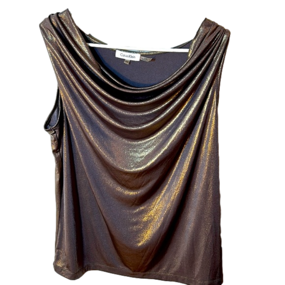 Calvin Klein Tops - Size 0x Calvin Klein, grey and gold, metallic blouse